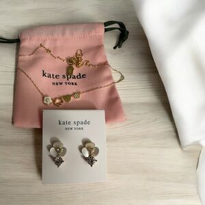 Kate Spade Set Mini Charms Necklace & Earrings Gold Tone & Mother of pearl NEW